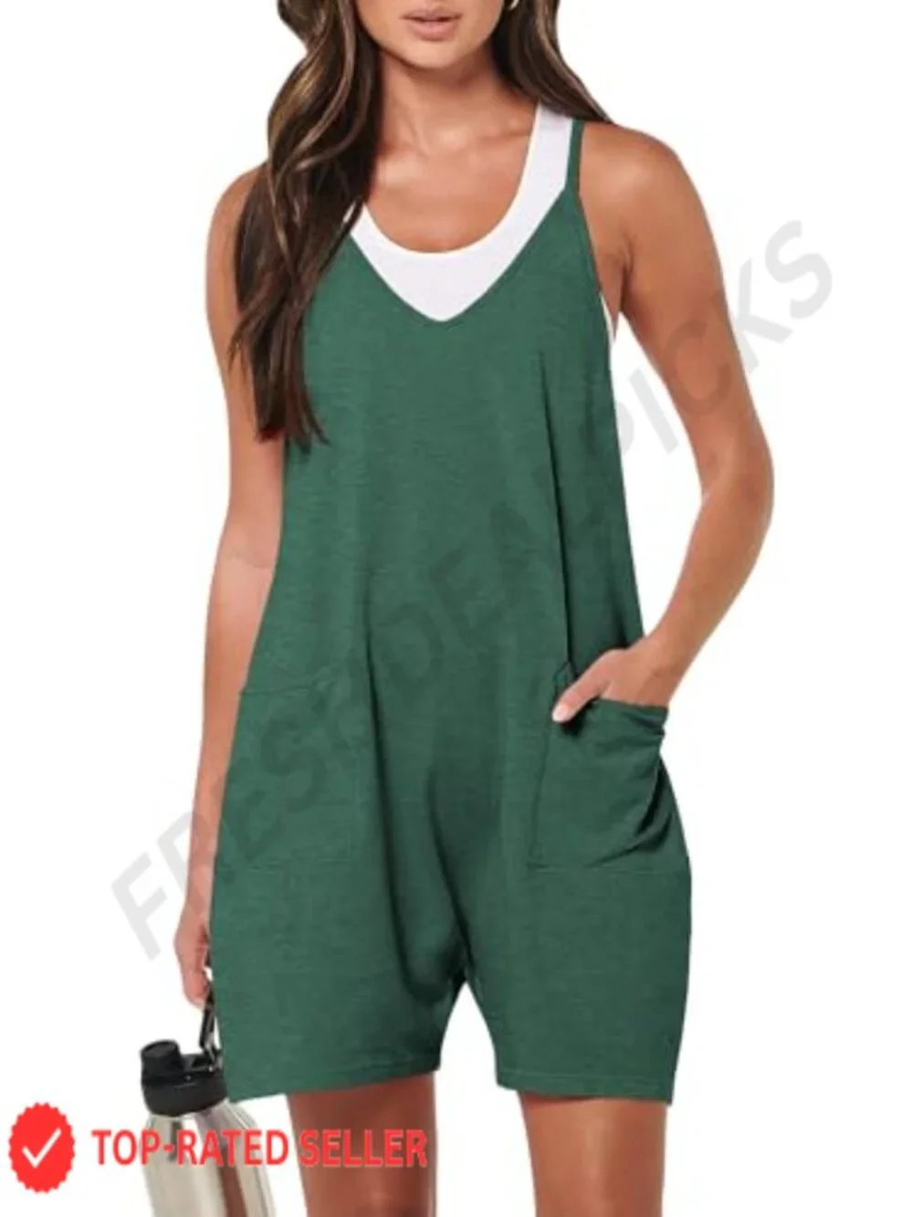 Women's Sleeveless Romper Jumpsuit with Pockets, Lightweight Stretchy